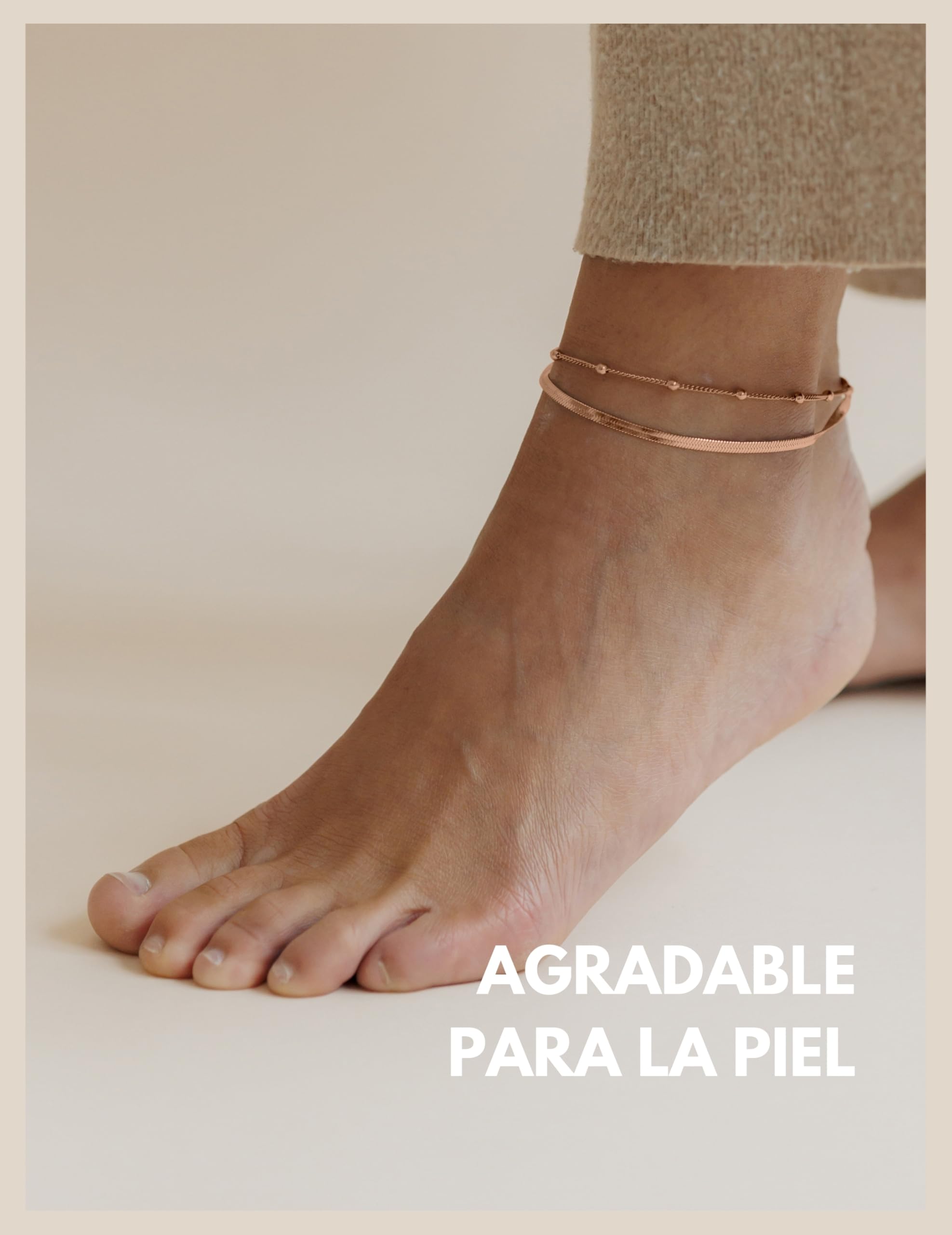 GD GOOD.designs Tobillera para señora I Tobillera multifila - Ajustable I Tobillera de cadena de serpiente dorada - plata - oro rosa I Impermeable