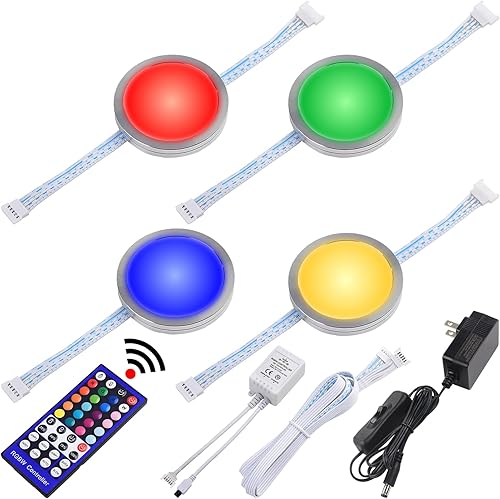 RGBWW - Luz para debajo y por encima del estante, disco LED redondo para iluminación decorativa y ambiental, cambio de color y blanco cálido