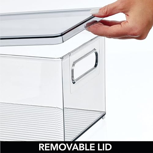 Miniatura 5 de mDesign Caja de almacenamiento de plástico con tapa asas integradas organización para frutas aperitivos o alimentos en despensa de cocina armario o