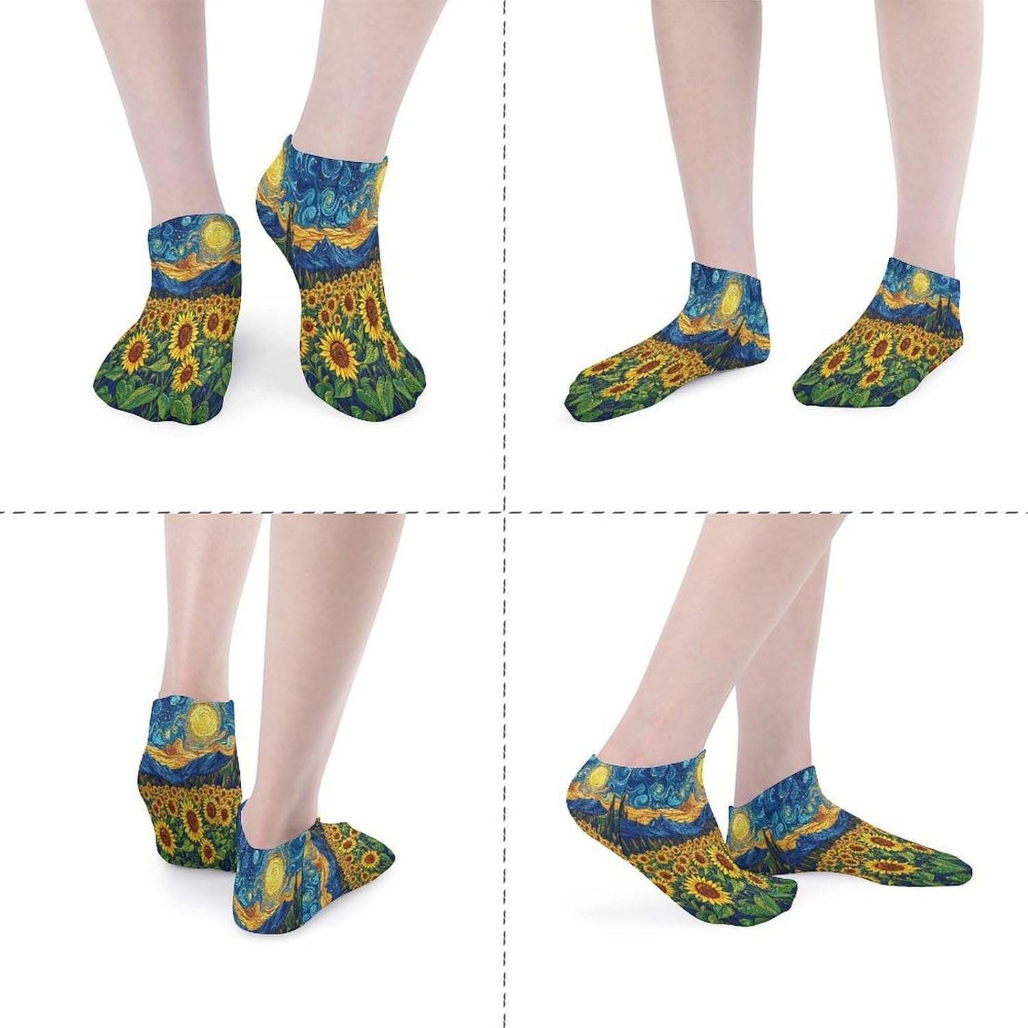 Sunflower Night View 5Pairs Low Cut Ankle Socks for Women No Show Casual Breathable Athletic Socks for Sport