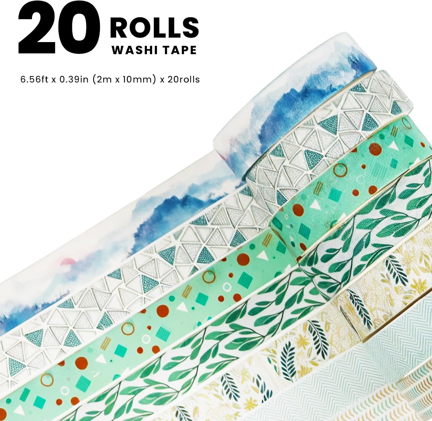 Conjunto de adesivos Washi Box com 20 rolos, adesivos decorativos para artes faça-você-mesmo artesanato material diário scrapbook cartão embrulho (1 cm/2 m)