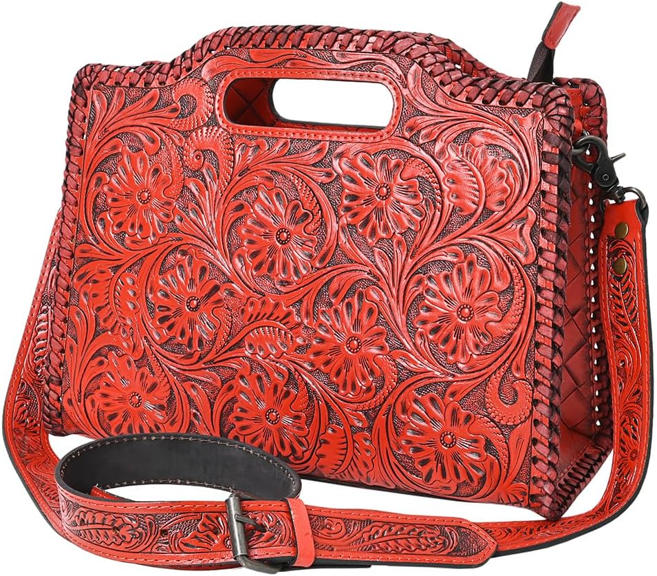 American Darling Western Hand-Tooled Genuine Leather Clutch Bag with Floral Carving, Premium Artisan Crafted Design