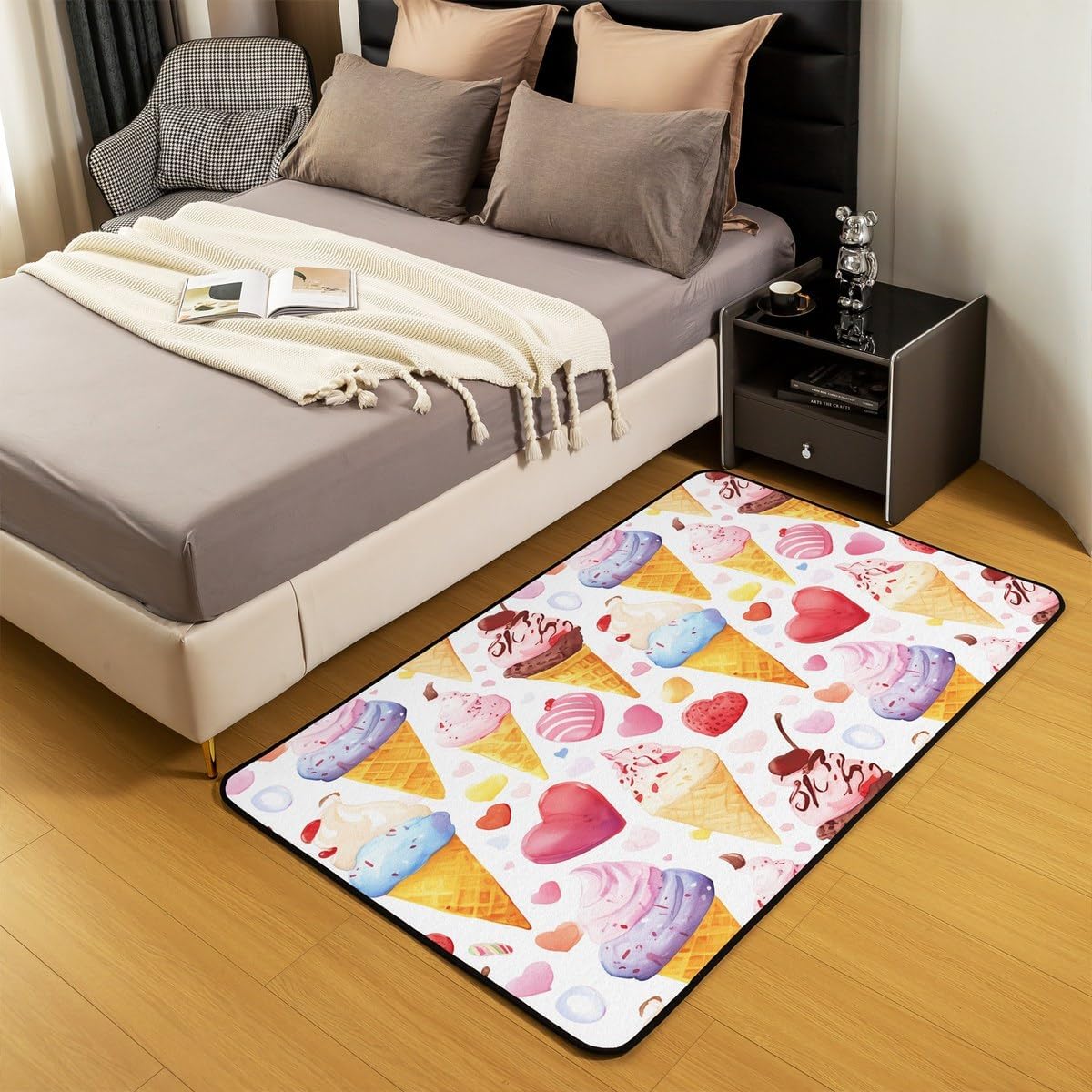 Feelyou Ice Cream Area Rug 5x7 Summer Food Print Indoor Floor Mat Colorful Decorative Carpet Dessert Theme Indoor Floor Mat