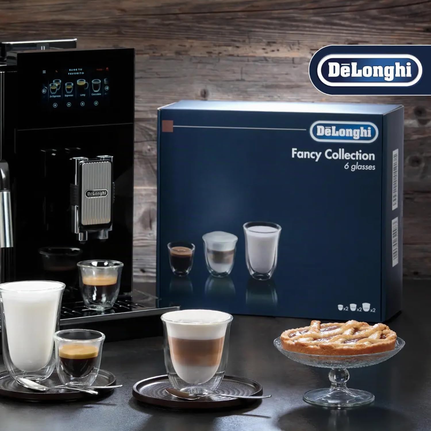 De'Longhi, Vidrio, 5513296671 DLSC302 Delonghi Fancy Box, juego de 6 gafas térmicas, transparentes, 1 Litro