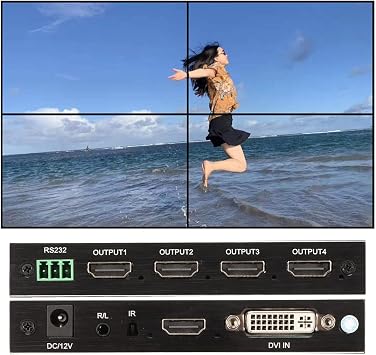 LED Video Wall Controller, 2X2 Video Image Processor, 1080P 60HZ Screen Splicing, /DVI Input 4 Output with Remote Control(US)