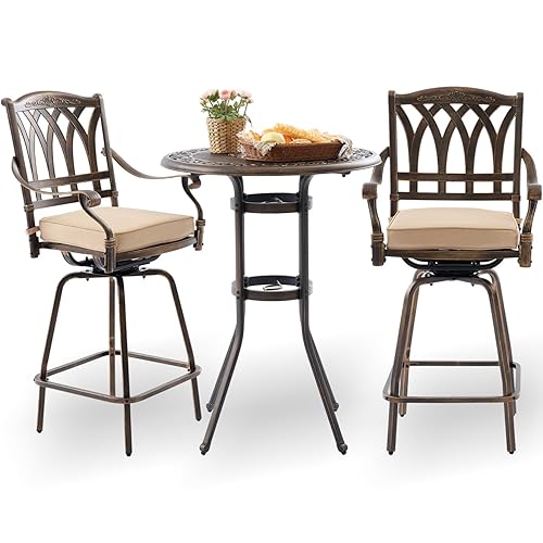 Bar Height Outdoor Table and Chairs, 3 PCS Cast Aluminum