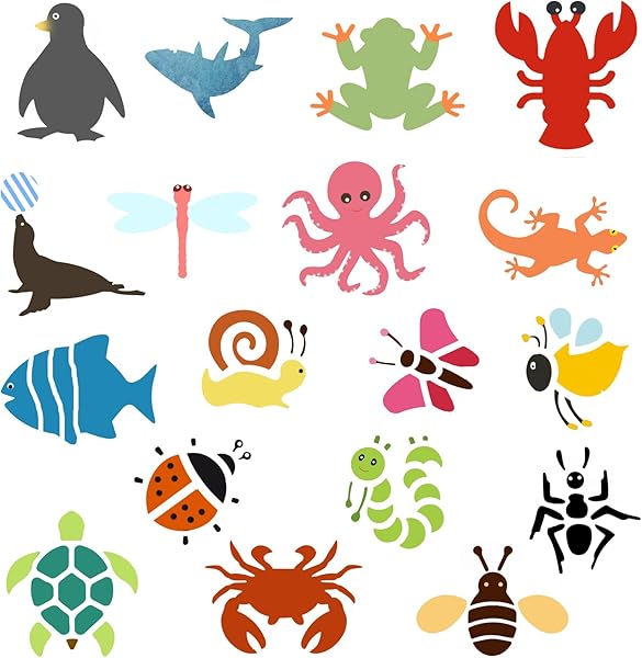Set di stencil per pittura per bambini, stencil per pittura di animali, plastica, stencil per pittura riutilizzabili, stencil da disegno per artigianato fai-da-te, apprendimento, artigianato, a - 4