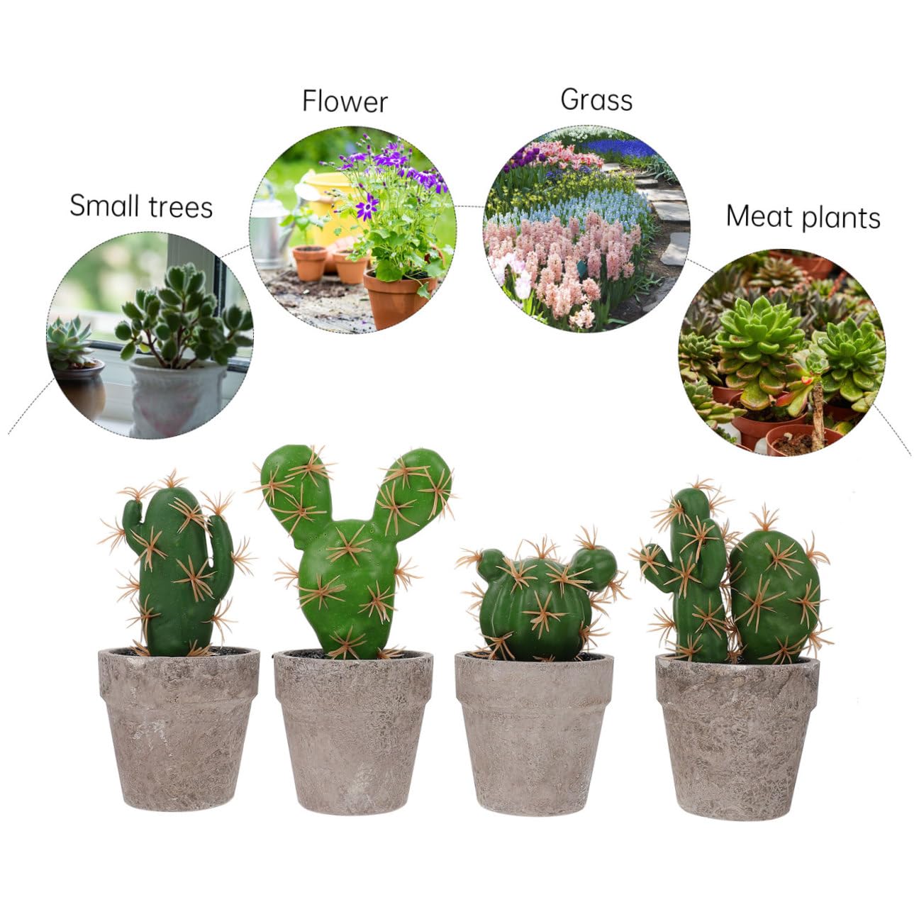 GARVALON Piante Grasse Artificiali per Ufficio e Soggiorno Aspetto Naturale Set 4 Pezzi in Vaso di Polpa e Plastica, Decorazione da Tavolo Verde e Facile Cura