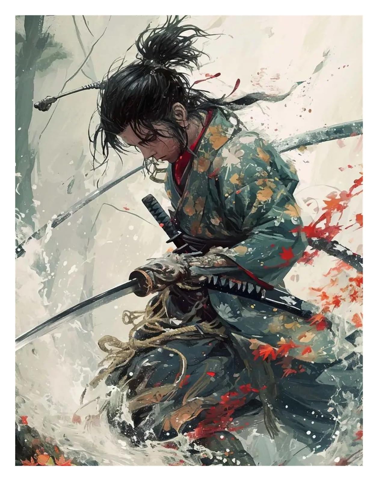 Cuadro de geisha japonesa XENITE póster de chica samurái en lienzo decorativo de 40x60 cm