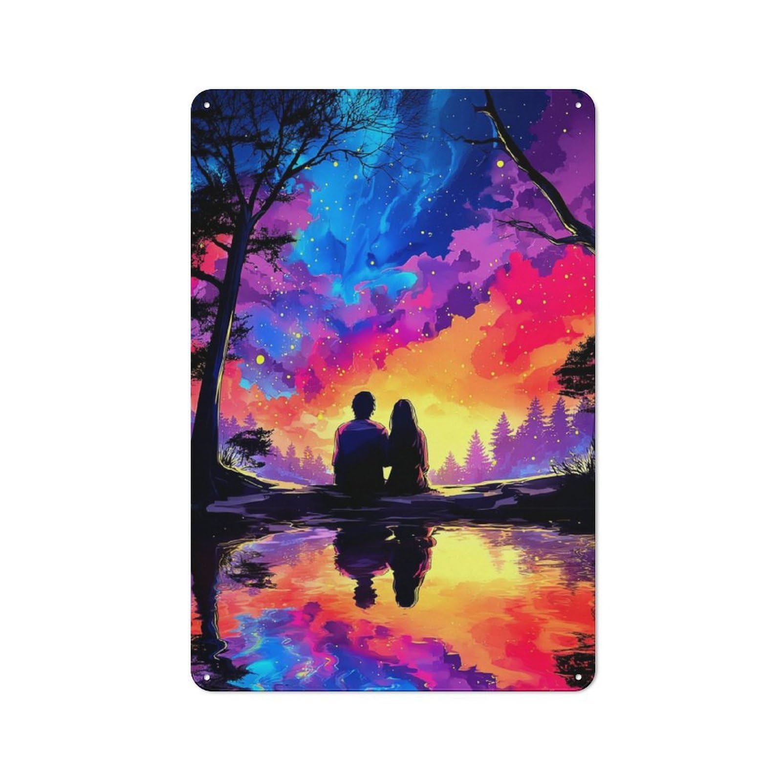 Junmoney Romantic Sunset Reflections Modern Retro Metal Wall Decor 30X20cm, Metal Wall Sign For Loft, Studio, Office Or Creative Room