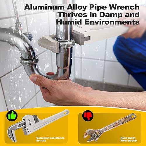 Miniatura 2 de Juego de llaves de tubo, llave de tubo profesional de aluminio de 14 y 8 pulgadas, llave de plomero resistente para fontaneros, tubería, hogar,