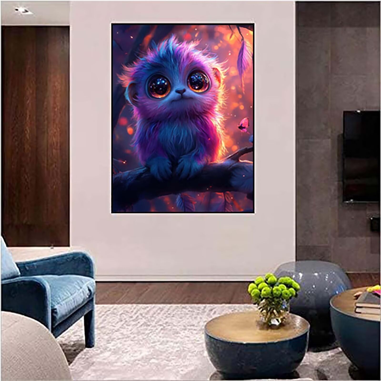 Malen Nach Zahlen Erwachsene mit Rahmen Tier Malen Nach Zahlen, DIY Basteln Erwachsene Niedlich Leinwand Bilder, Paint by Numbers Handgemalt Ölgemälde Kit, für Deko Wohnzimmer Geschenke 60x80cm 3-2605