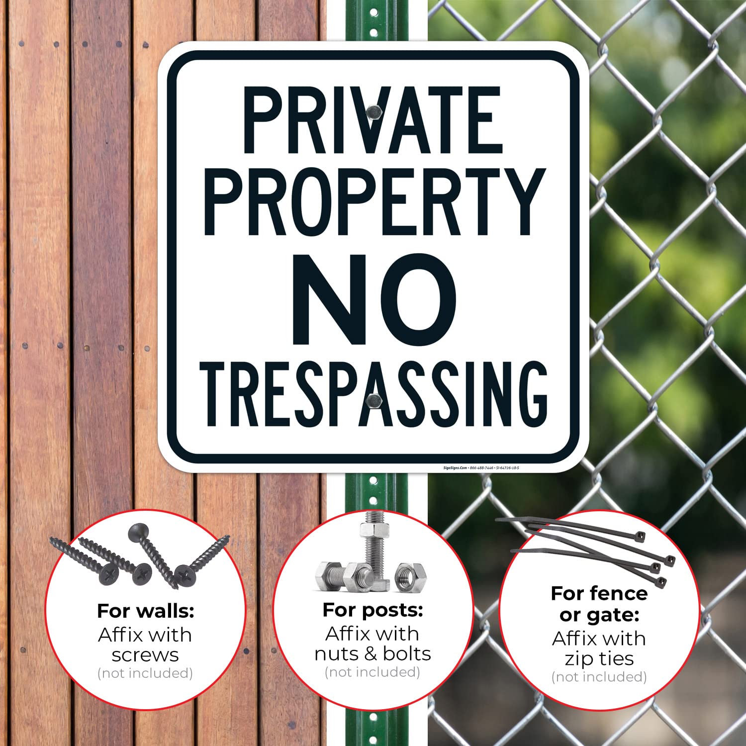 Private Property No Trespassing Sign, (SI-64726) 18x18 Inches, Rust Free .063 Aluminum, Fade Resistant, Made in USA