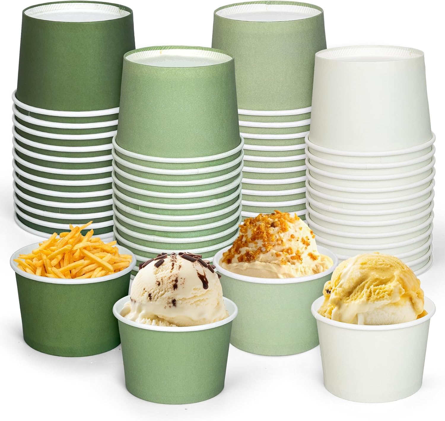 JarThenaAMCS 48 Packs 9oz Sage Green Snack Cups Gradient Solid Green Disposable Bowls Dessert Food Treat Paper Bowls for Wedding Baby Shower Party Supplies, 4 Colors