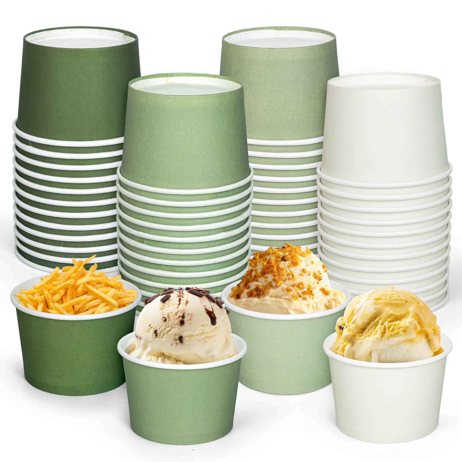 JarThenaAMCS 48 Packs 9oz Sage Green Snack Cups Gradient Solid Green Disposable Bowls Dessert Food Treat Paper Bowls for Wedding Baby Shower Party