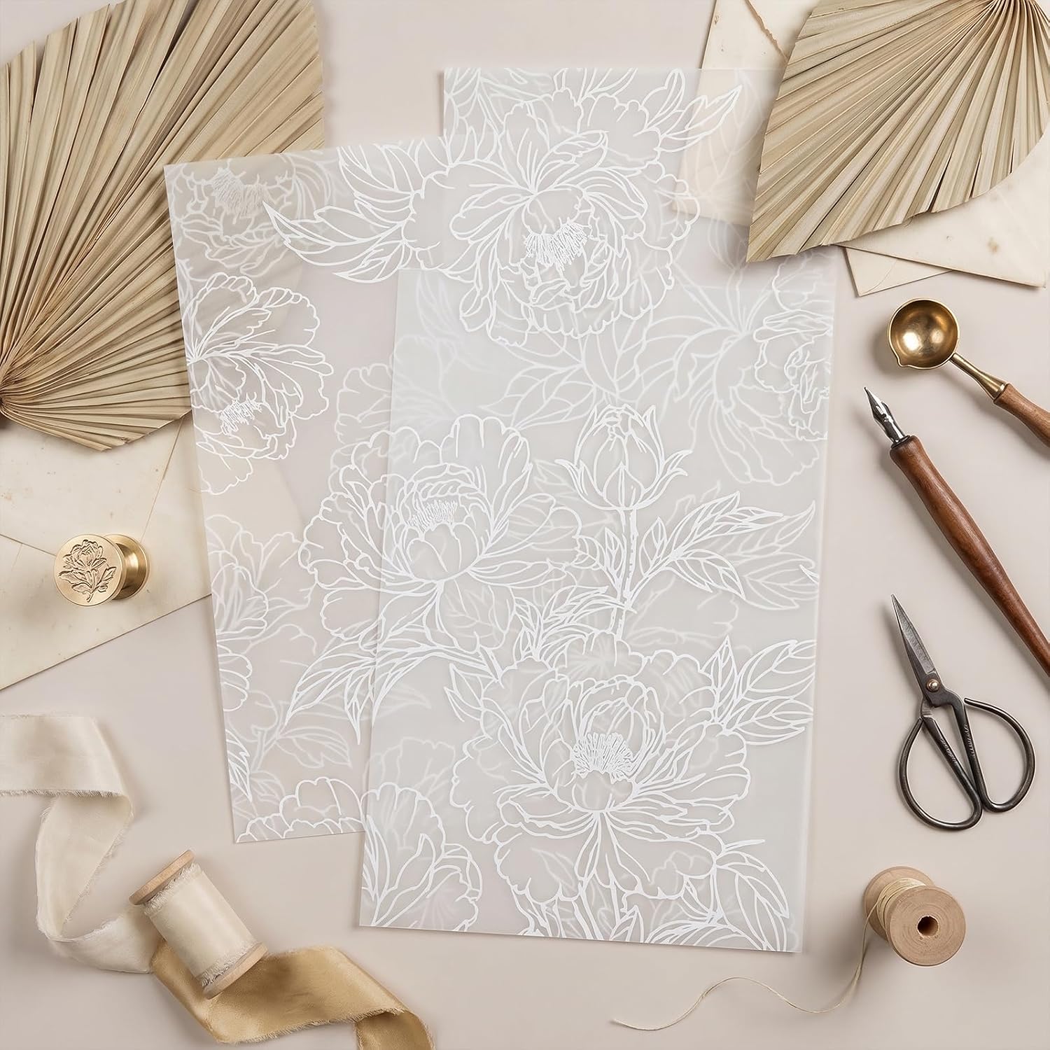 40 Pack Pre-Folded Vellum Jackets for 5x7 Invitations, Floral Vellum Jackets for Invitations, Floral Vellum Paper 5x7 Jacket, Elegant Wedding Invitation Accessories for Bridal Shower
