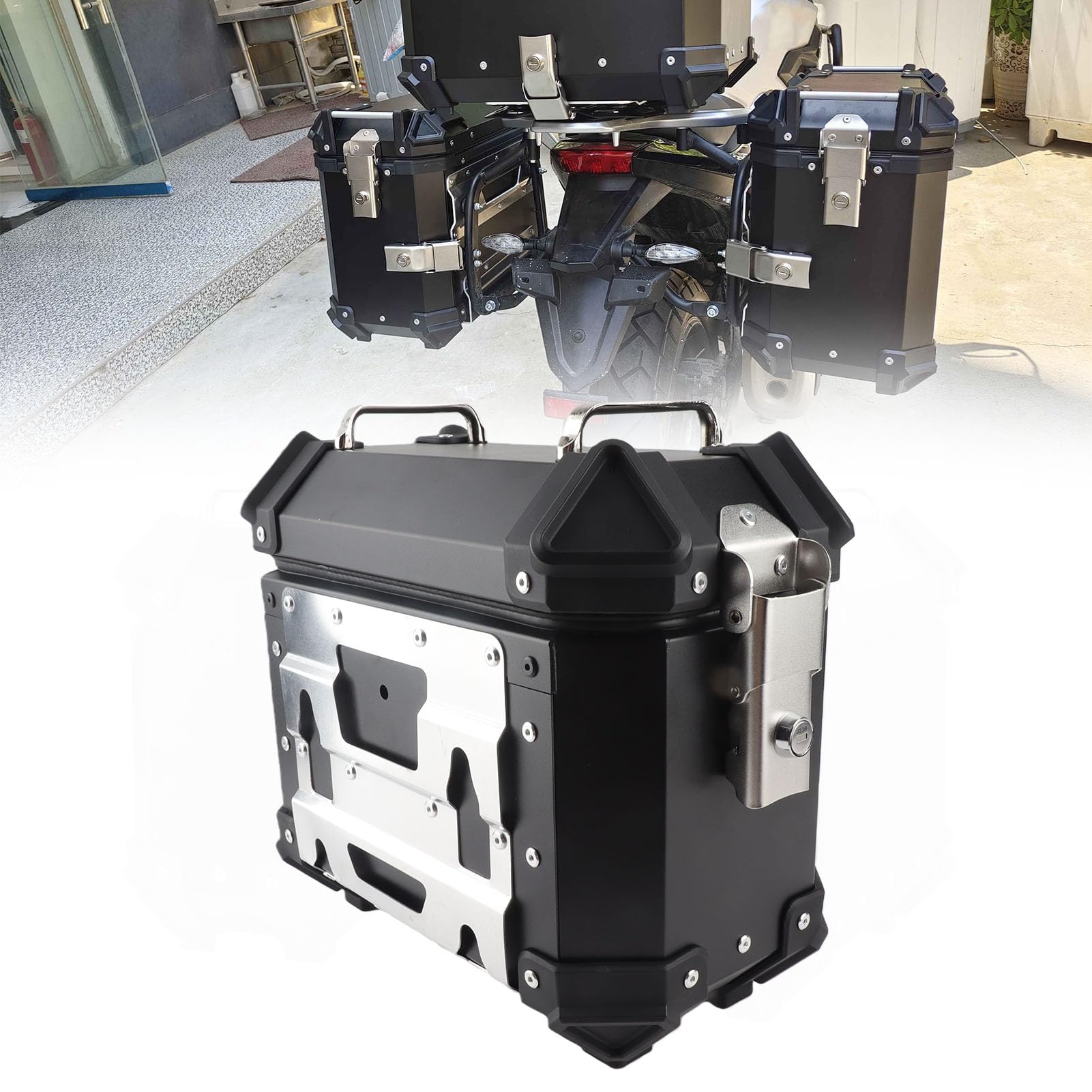 Valise Latérale de Moto 18 L en Alliage D'aluminium Haute Résistance, étanche, à Dégagement Rapide, Compatible avec, avec Supports de Support, Verrouillage de sécurité et (Black)