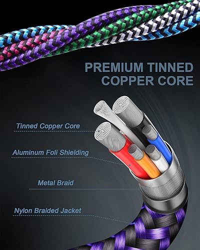 Miniatura 2 de Cable de carga múltiple con puerto USB C Lightning 2 en 1 de nailon trenzado, cable USB múltiple de carga rápida para dispositivos iPhoneAndroid