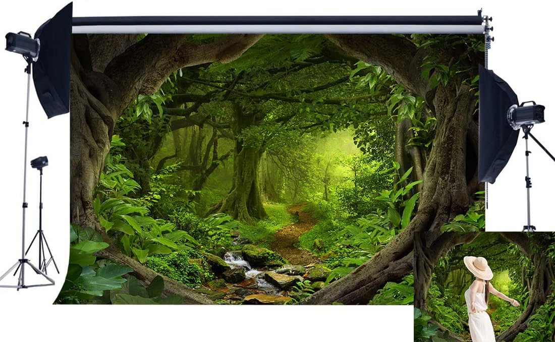 Haosphoto7X5FT Tropical Forest Backdrop for Photography Jungle Woods Backdrops Cascade Rainforest Spring Background for Birthday Cake Smash Kids Safari Birthday Wedding Photo Studio Props Vinyl HL02
