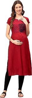 CEE 18 Women's Cotton Rayon Straight Maternity Feeding Kurti for Feeding with Zippers(9652_44,Romantic Red,2XL) Price In India