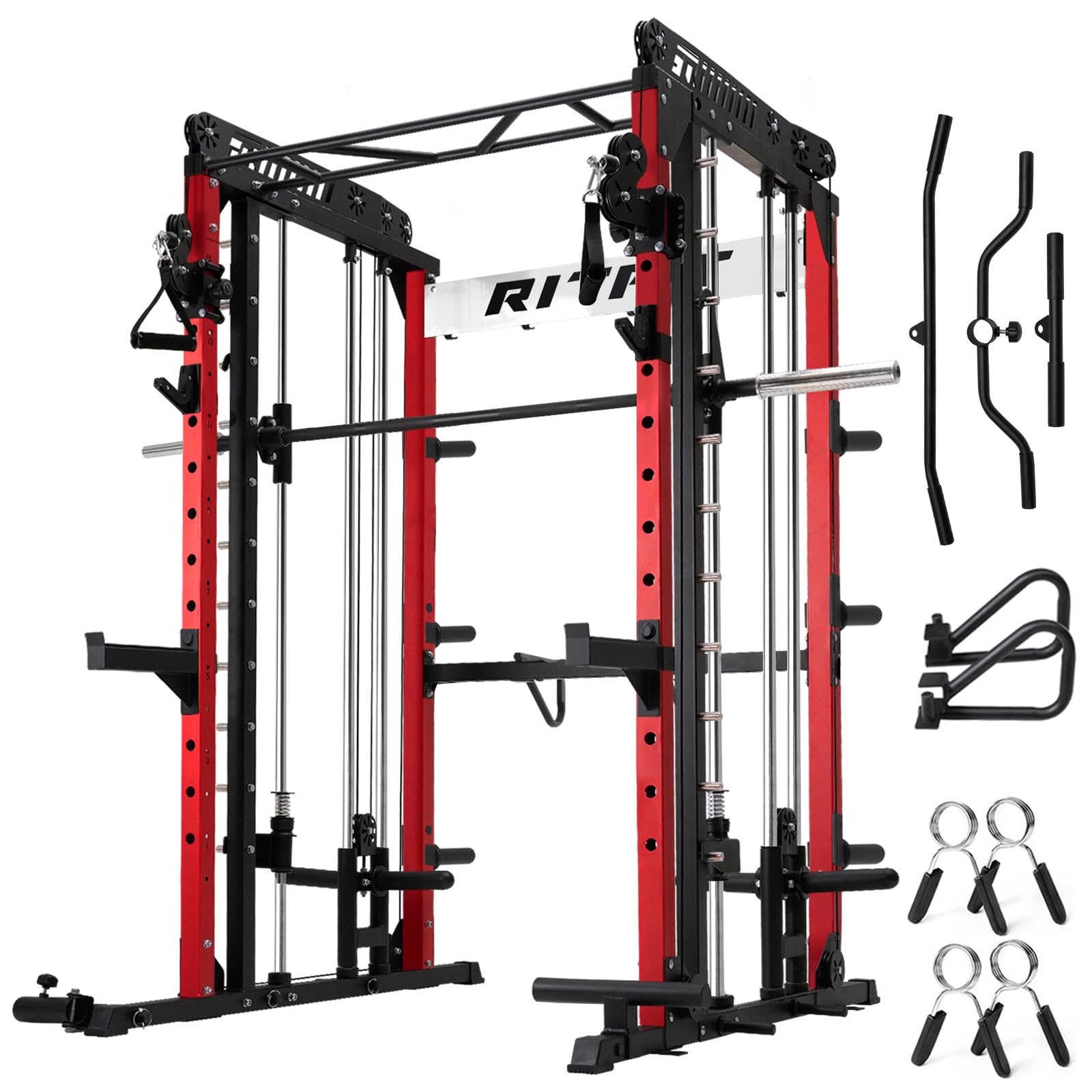 RitFitM1 & M1 Pro Smith Machine Weight Stack Set with Cable Crossover System, Multi-Function Squat Rack Power Cage for Home Gym, Power Rack and Packages