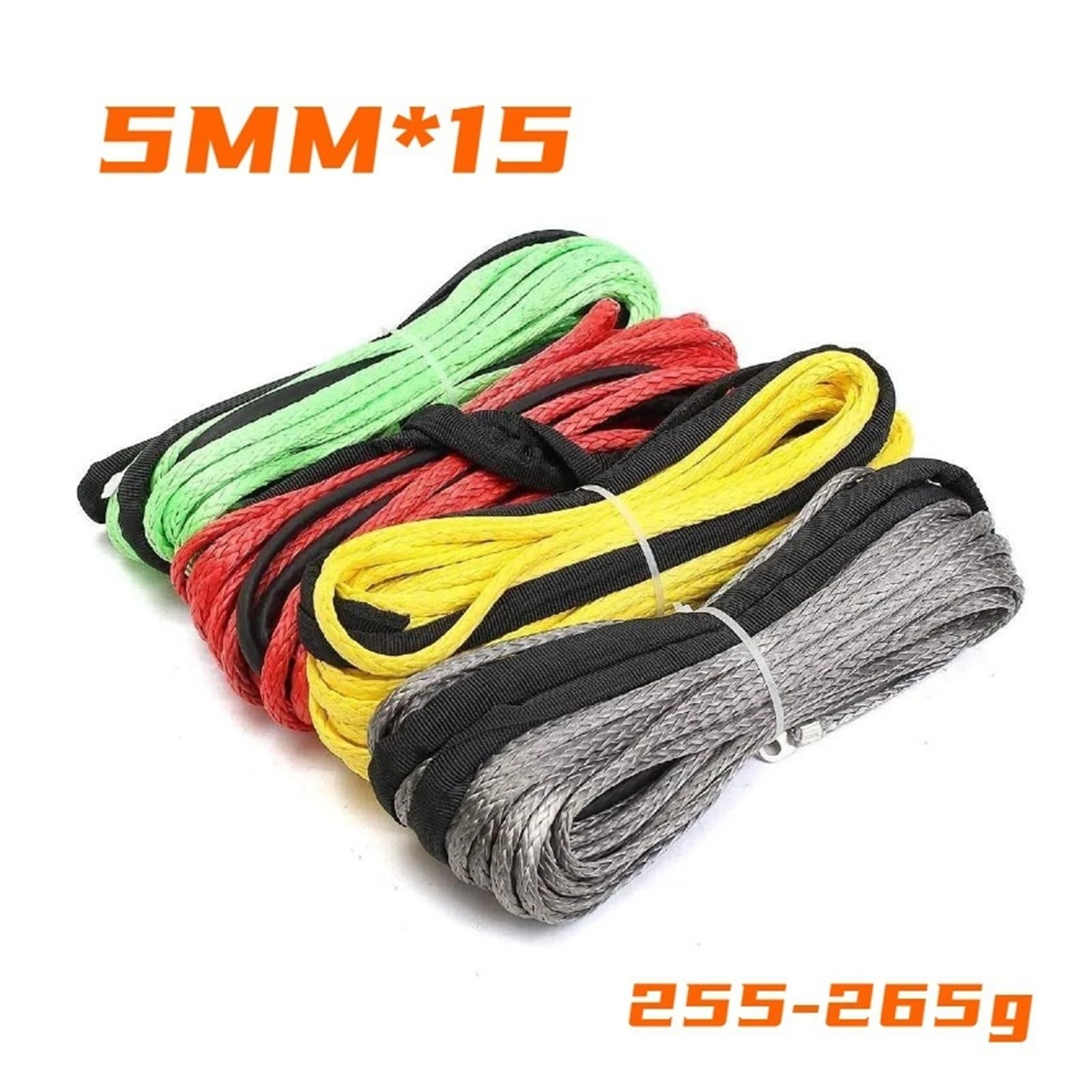 Zestaw syntetycznej liny do wyciągarek samochodowych 5 mm x 15 m, 2, tony, wytrzymała lina przyczepy ATV UTV Off Road Duża pojemność(Gray)