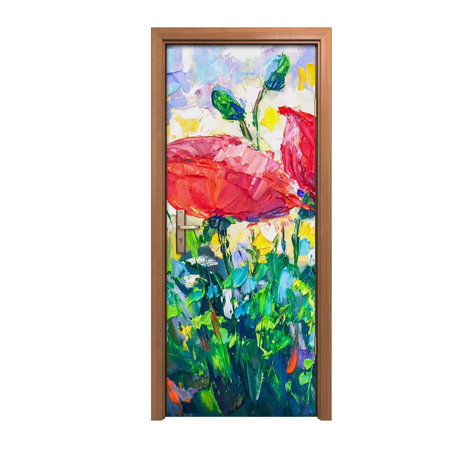 Autocollant de porte 90x200cm Pavot peint pour décoration murale d'intérieur