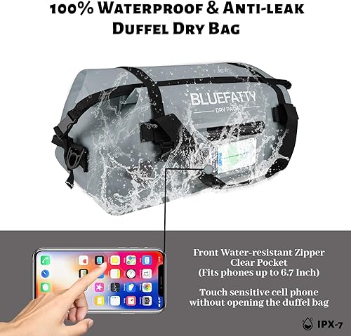 Miniatura 2 de Bolsa de lona impermeable para motocicleta, bolsa de lona seca con correas de fijación rápida para rafting, canotaje, kayak, viajes, 50 L (gris)