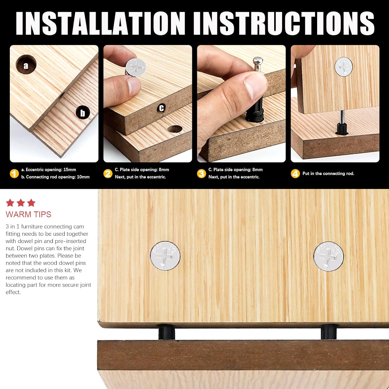 Hilitchi 100 Pcs 4 Size Furniture Cam Lock Nut Connectors Fittings, Furniture Connecting Fastener Cabinet Connectors Hardware for Cabinet Drawer (11.8 x 10/14.6 x 11.5/14.7 x 13.5/14.5 x 9.5mm)