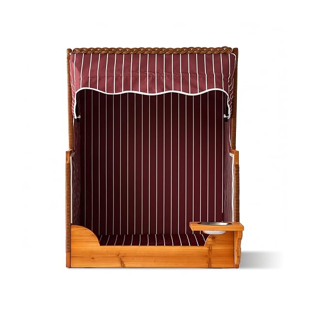 Foto 7 de 7 de Relaxdays Cesta para Perros de ratán y Madera, con Cuenco y Techo, 95x75x65 cm, jardín, Rojo Oscuro