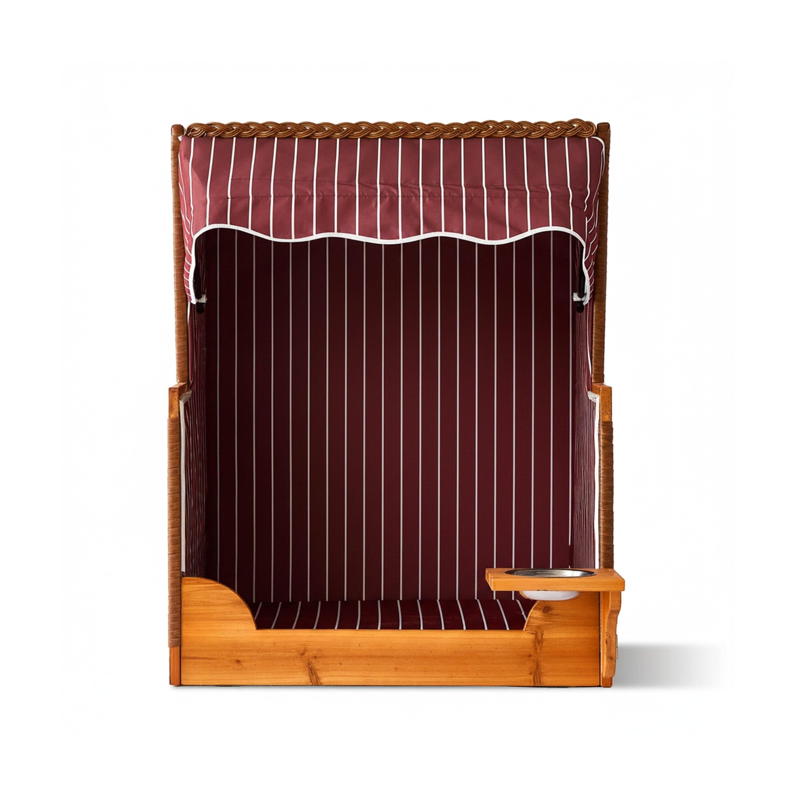 Relaxdays Fauteuil Chien en rotin avec Toit et gamelle, 95x75x65 cm, Jardin/terrasse, Bois, Rouge foncé