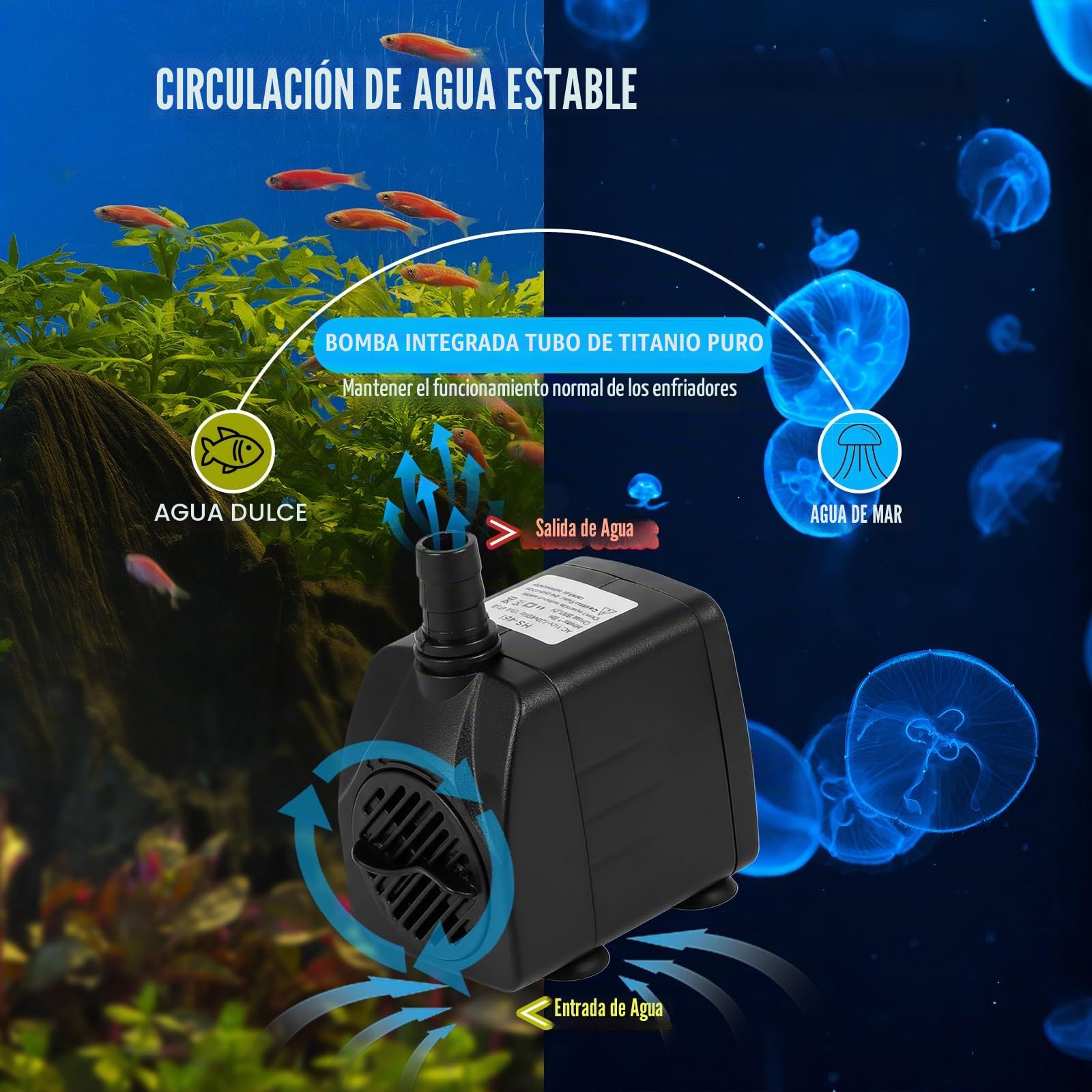 Enfriador Acuario de 160L, Enfriador de Acuario Adecuado para Peceras, Plantas Acuáticas, Medusas, Plantas Acuáticas de Agua Dulce/Salada, con Bomba, Manguera y Anillo de Fijación
