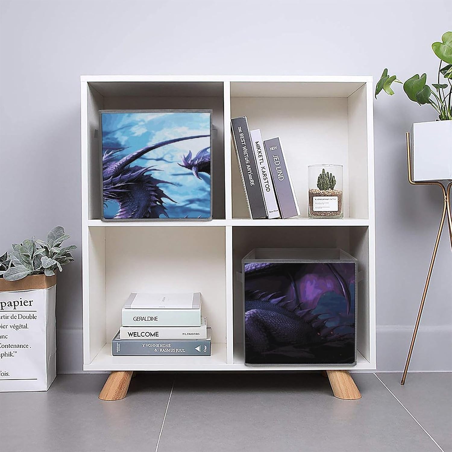 Multi Use Organizer Bins, Purple Dragon Purple Moon Printed Storage Bins, Foldable Storage Baskets Are Suitable For Bedrooms, Offices, And Cars