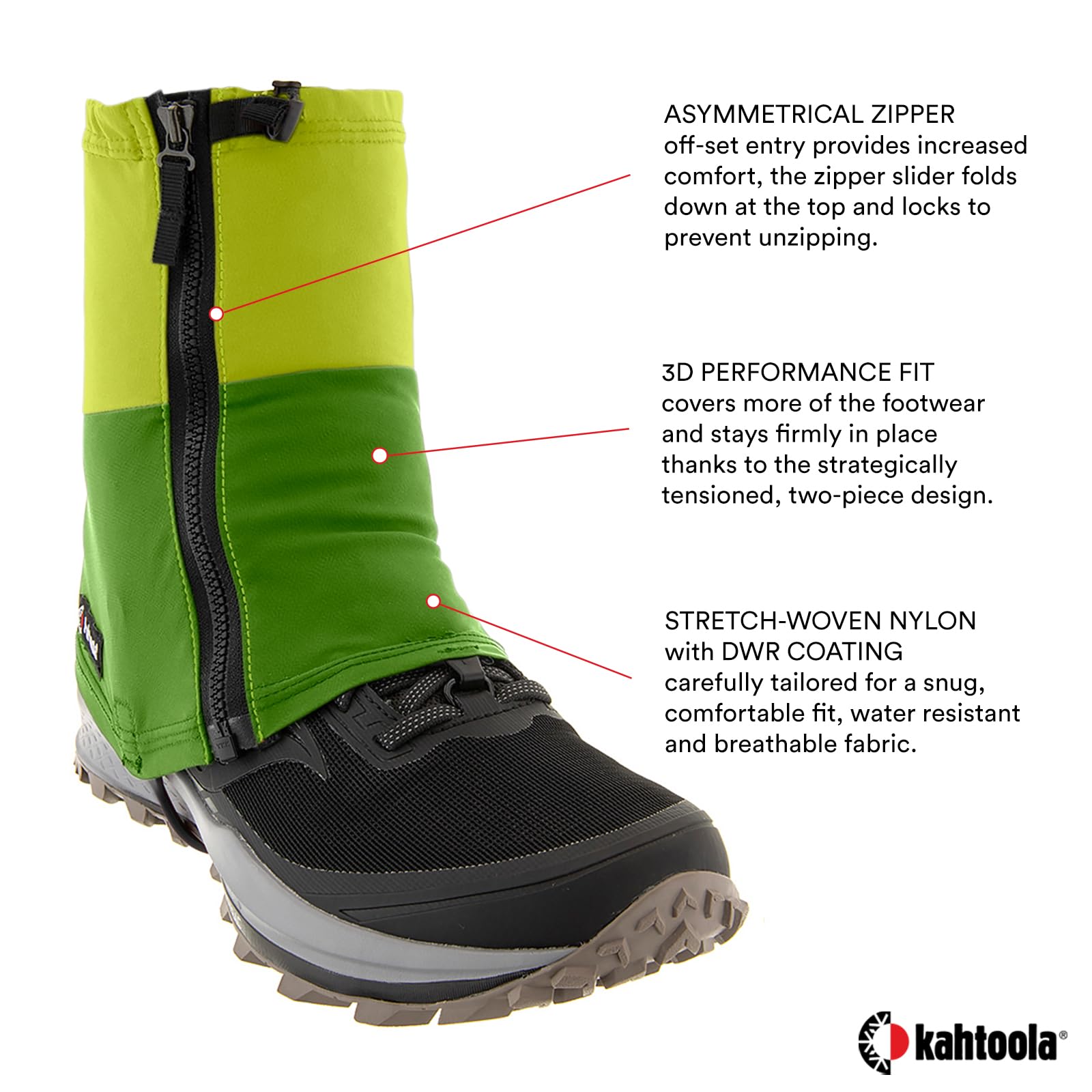 Kahtoola INSTAgaiter Guêtres mi-hautes pour randonnée, course à pied, alpinisme, chasse, terrain rocheux, boue, neige et glace