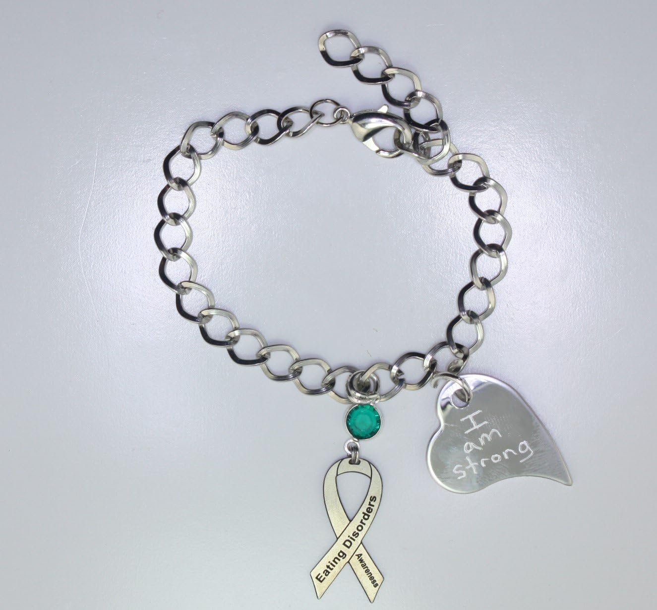 Personalized Eating Disorder Awareness Ribbon Bracelet - Eating Disorder Support Jewelry - Heart Charm with Your Personalized Message