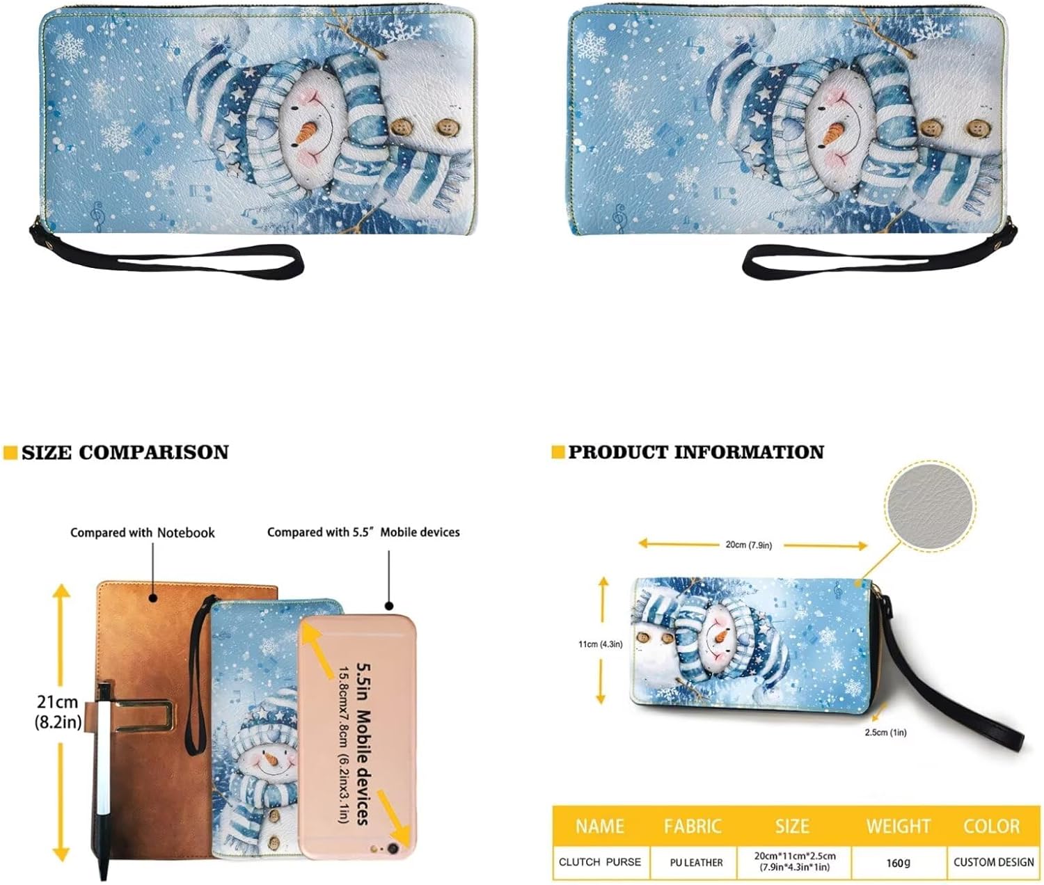 Tuoxiukan Christmas Snowman Tote Bag For Women Hobo Handbag Shoulder Purses Cute PU Leather Tote Handbag and Purse Set of 2 Christmas Purses Top Handle Bags Gifts for Ladies