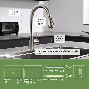 Touchless Kitchen Faucet, VFAUOSIT Kitchen Sink Faucet with Pull Down Sprayer Brushed Nickel Motion Sensor Smart Hands-Free, Stainless Steel Single Hole Faucet for Bar Laundry RV Kitchen Sink