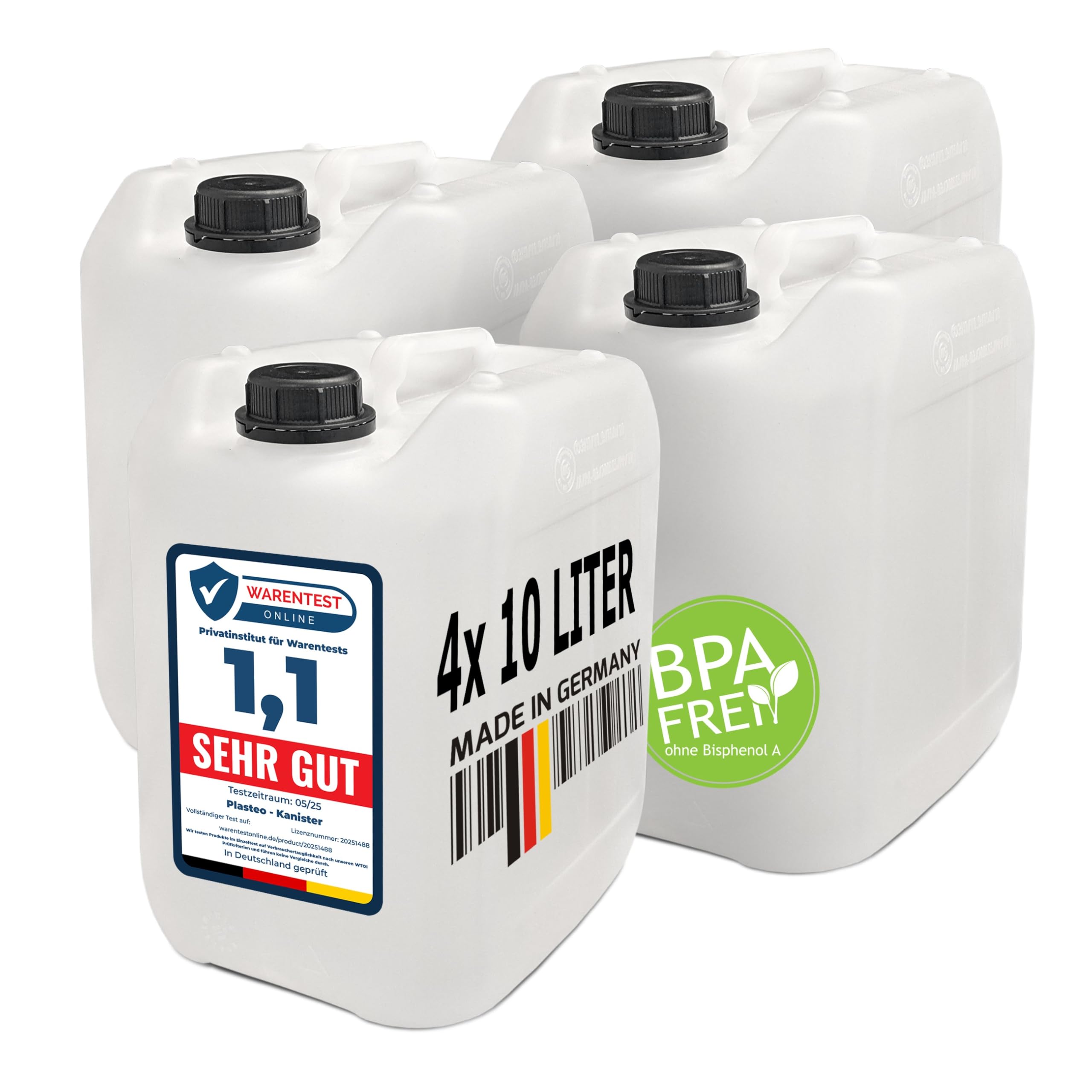 plasteo® 10L Getränke- Wasserkanister Natur | Lebensmittelecht | Hergestellt in DE | UN-Zulassung | Tragbar | Indoor und Outdoor | BPA Frei