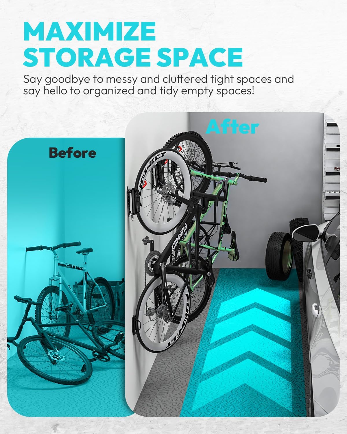 Swivel Bike Wall Mount Bike Rack Garage Organizer, Vertical Bike Hanger for Bicycle Rotating Wall Rack, Easy Installation with Wheel Hook (2 PACK)