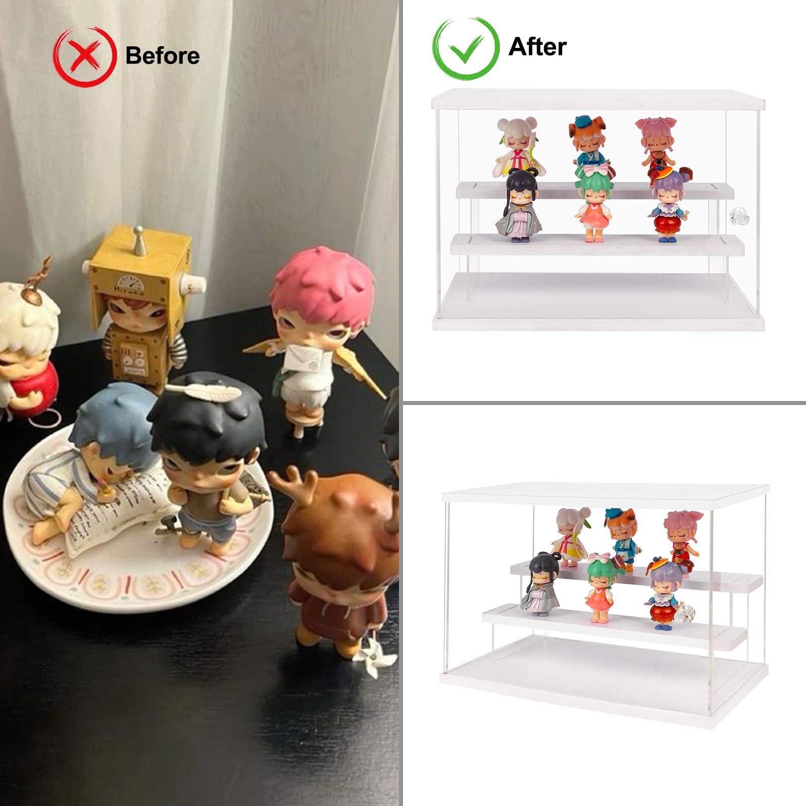 Dezzer Vitrinekast van acryl, doorzichtige doos, aanrecht in elkaar zetten, twee lagen, organisator, stofdichte bescherming, showcase voor actiefiguren, speelgoed, verzamelobjecten, thuisopslag (wit