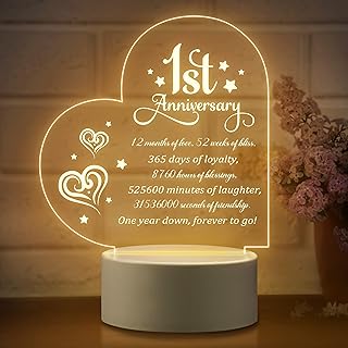 Pandasch 1st Anniversary Romantic Gifts for Him Her, 1 Year Anniversary Valentines Gifts for Boyfriend Girlfriend, One Year Paper Anniversary Night Light Gifts for Wife Husband Couple