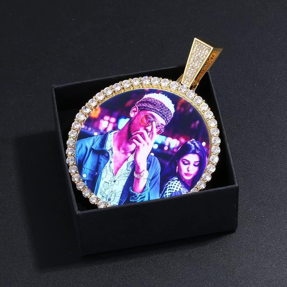 YIMERAIRE Engraved Text Photo Pendant Custom Picture Necklace Chain Personalized Photo Necklace Customized Picture for Women Men