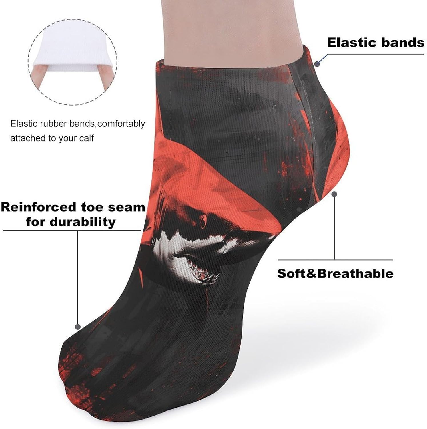 Red Black Shark Ankle Socks for Men Women 5 Pairs