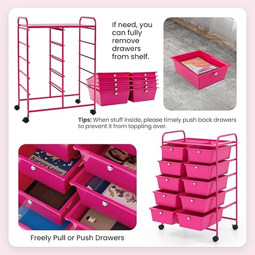 Vista 81 de Giantex - Carrito rodante, 10 cajones, organizador para aula, carrito de almacenamiento con ruedas para útiles escolares, de oficina, hogar, Negro