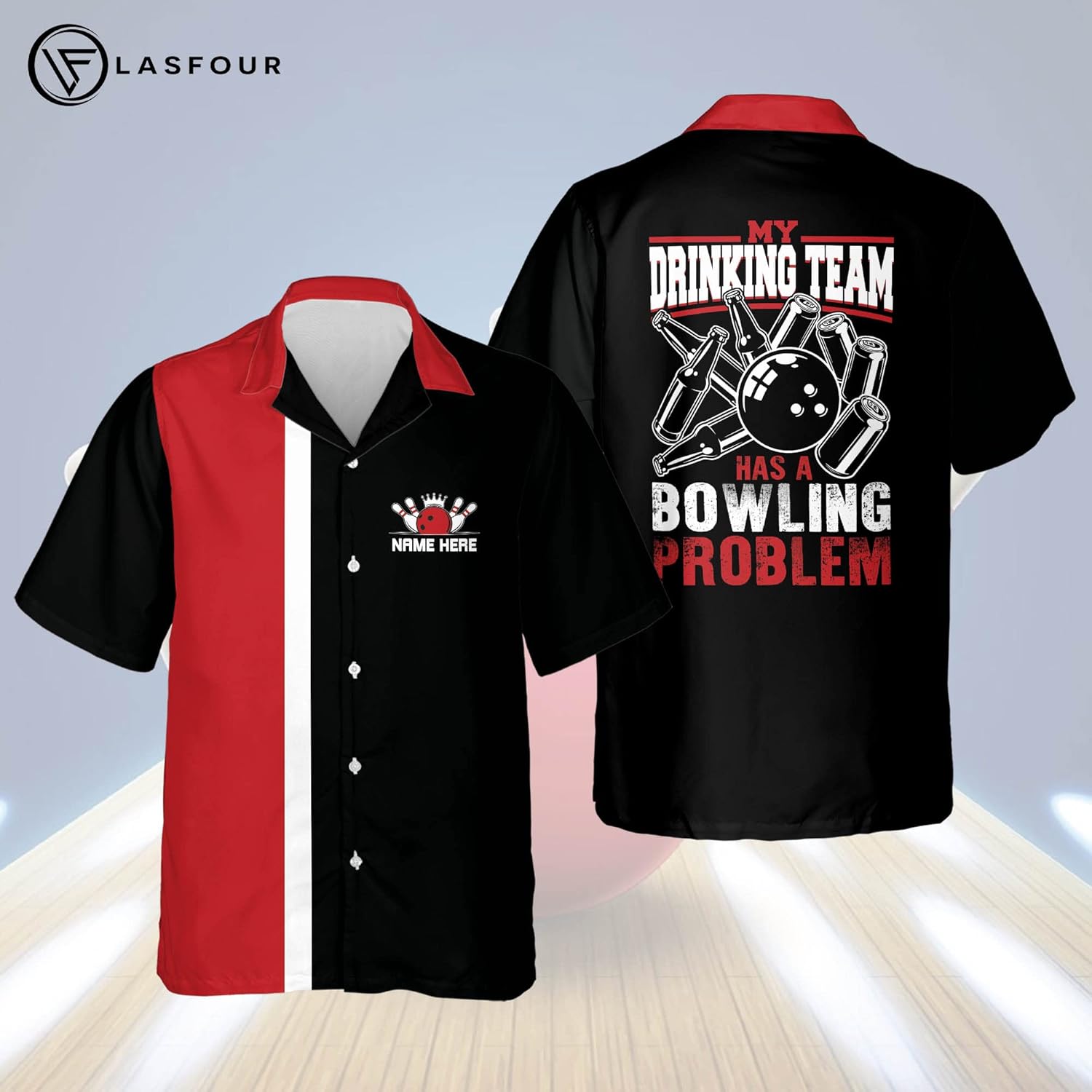 LASFOUR Custom Funny Bowling Shirts, Vintage Bowling Shirts Retro with Names, Button-Down Short Sleeve Hawaiian Bowling Shirt