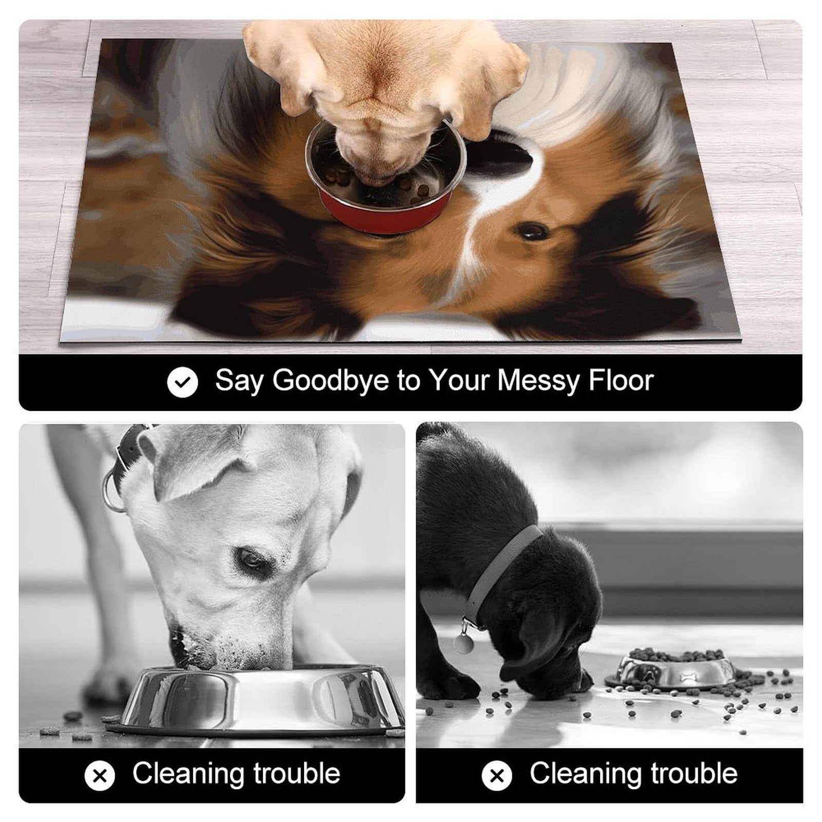 Shetland Tapis de nourriture pour chien de berger et chat – Tapis d'alimentation antidérapant pour chien facile à nettoyer pour la nourriture et l'eau, tapis de gamelle pour chien et chat 61 x 81,3 cm
