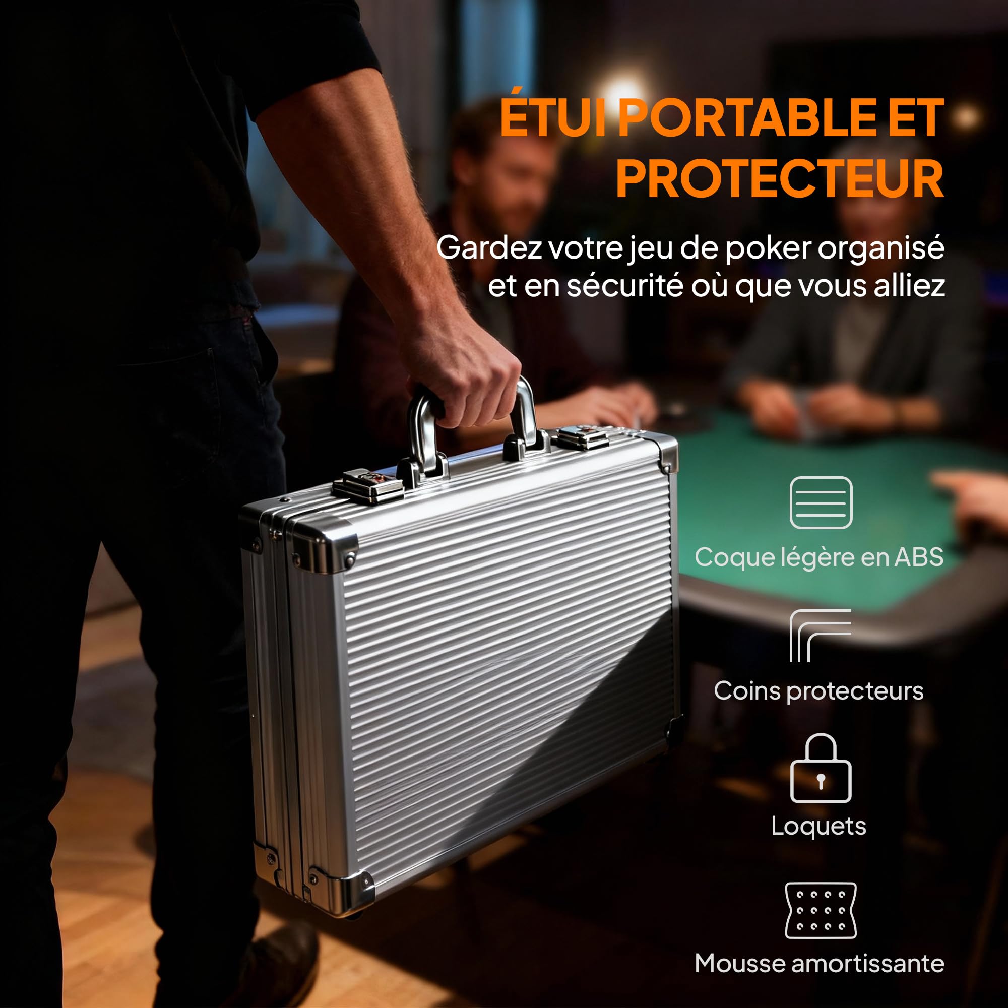 SPORTNOW Mallette de Poker Coffret de Poker Complet 400 Jetons, Boîtier en ABS, Cartes à Jouer, dés, Dealer, Tapis, pour Jeux Blackjack et Texas Holdem
