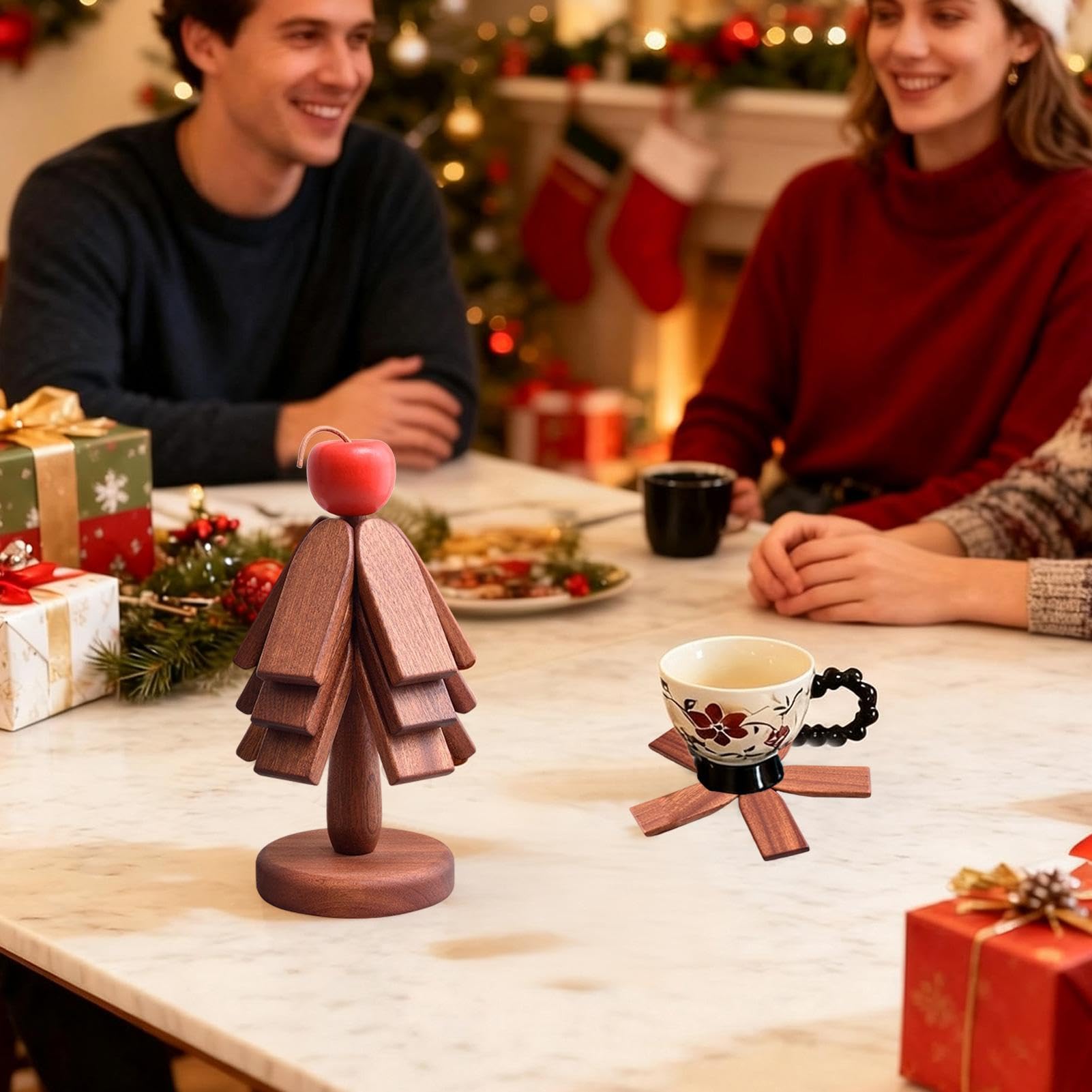 Lot de dessous de verre de Noël en bois, pliables, peu encombrants