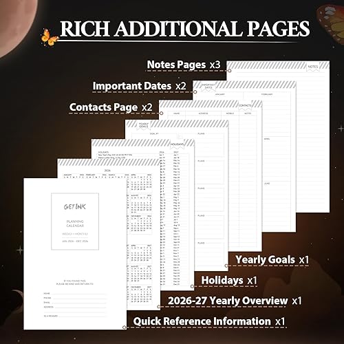 Miniatura 5 de Agenda de tapa dura 2024, agenda diaria semanal y mensual, cuaderno de lista de tareas 2024 con pestañas mensuales, bolsillo interior, encuadernado