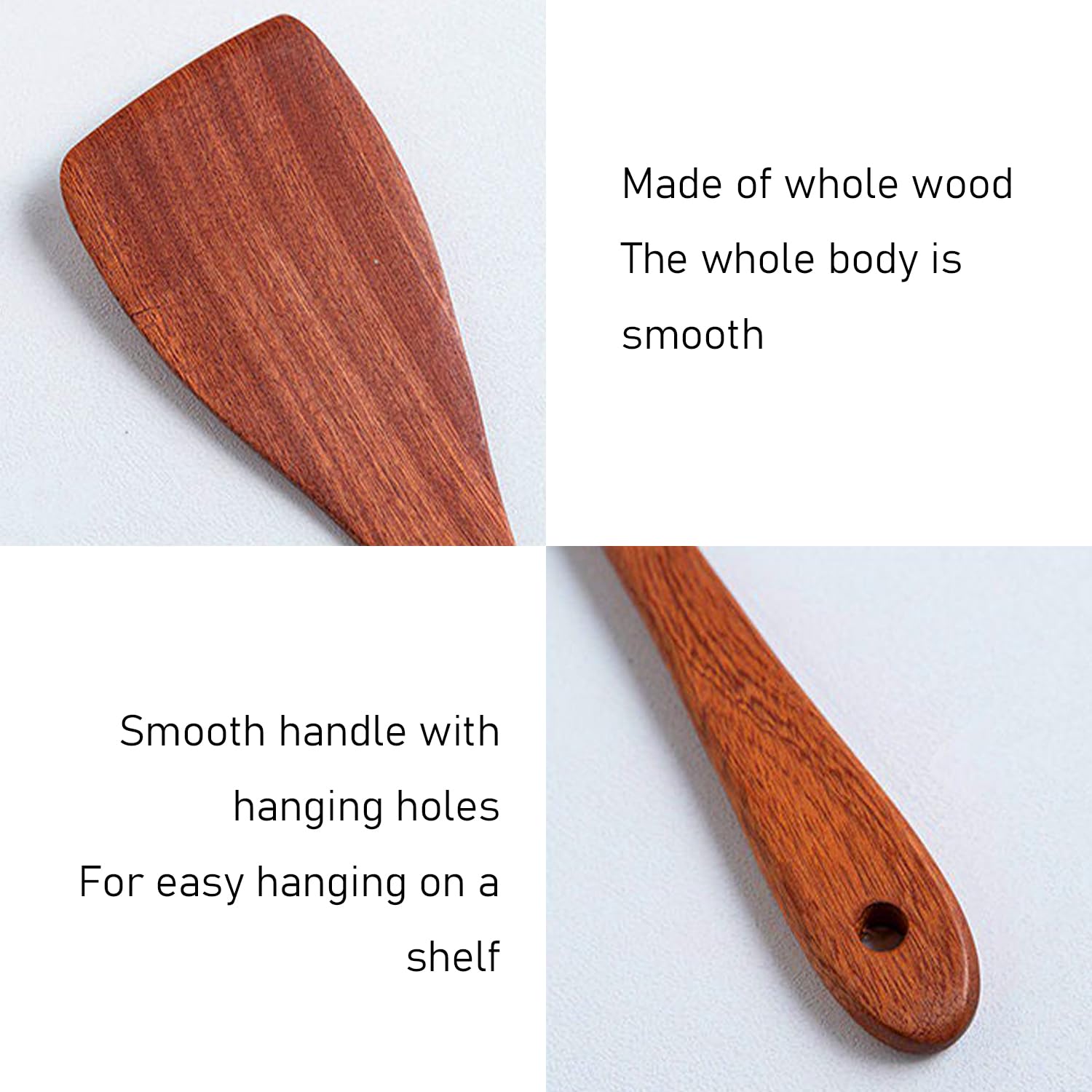 2-Piece Long Handle Non-Stick Heat-Resistant Wooden Cooking Spatula Set, Brown, Small - Image 4